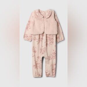 Floral Baby Romper with Faux Fur Vest